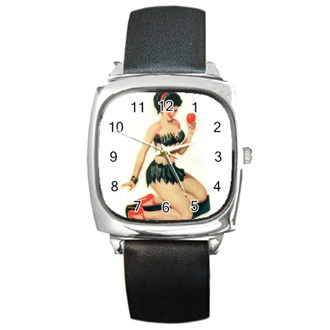 applepinupdecal Square Metal Watch from ArtsNow.com Front