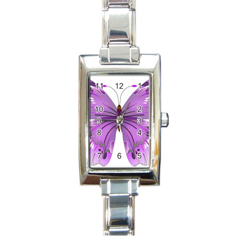 Purple Awareness Butterfly Rectangular Italian Charm Watch from ArtsNow.com Front