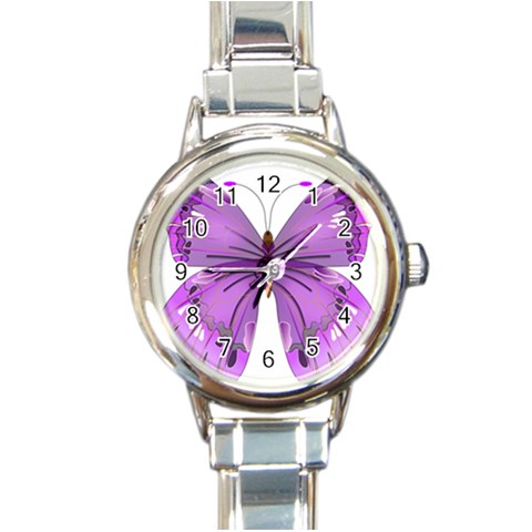 Purple Awareness Butterfly Round Italian Charm Watch from ArtsNow.com Front