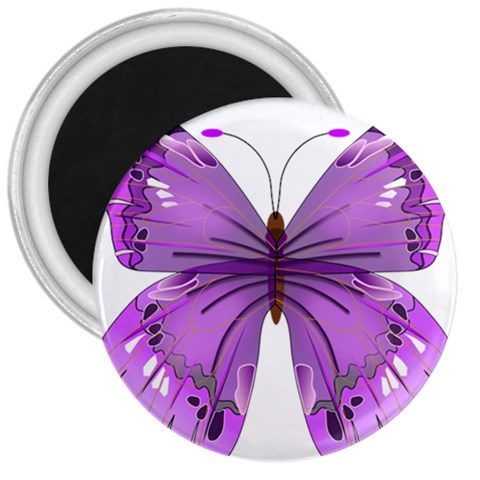 Purple Awareness Butterfly 3  Button Magnet from ArtsNow.com Front