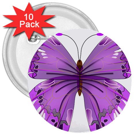 Purple Awareness Butterfly 3  Button (10 pack) from ArtsNow.com Front