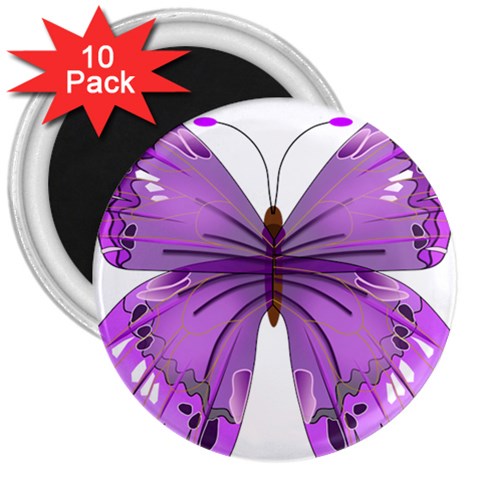 Purple Awareness Butterfly 3  Button Magnet (10 pack) from ArtsNow.com Front