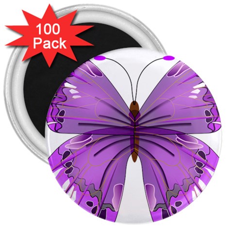 Purple Awareness Butterfly 3  Button Magnet (100 pack) from ArtsNow.com Front