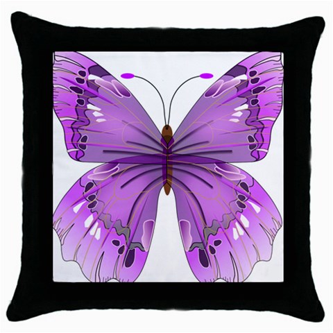 Purple Awareness Butterfly Black Throw Pillow Case from ArtsNow.com Front