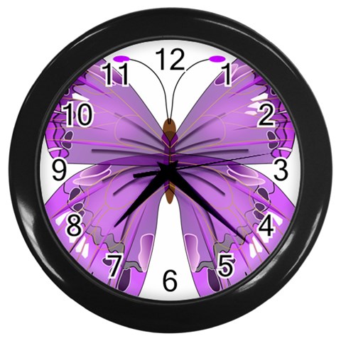 Purple Awareness Butterfly Wall Clock (Black) from ArtsNow.com Front