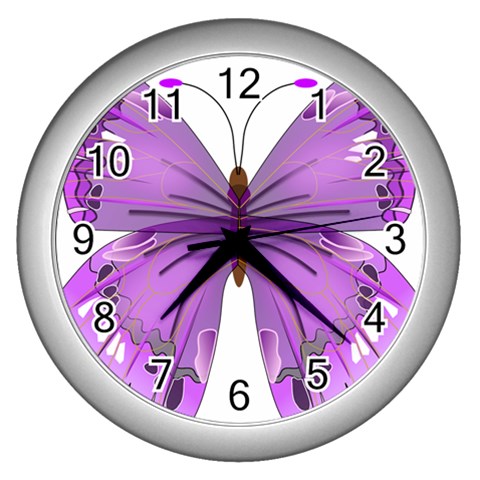 Purple Awareness Butterfly Wall Clock (Silver) from ArtsNow.com Front