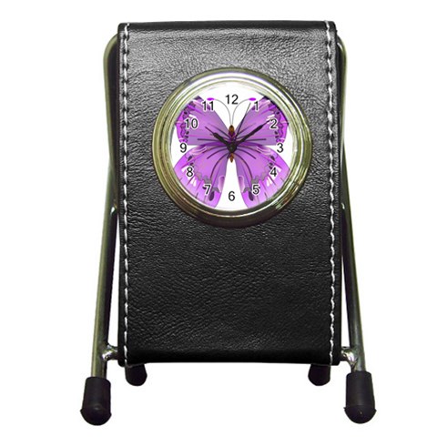 Purple Awareness Butterfly Stationery Holder Clock from ArtsNow.com Front