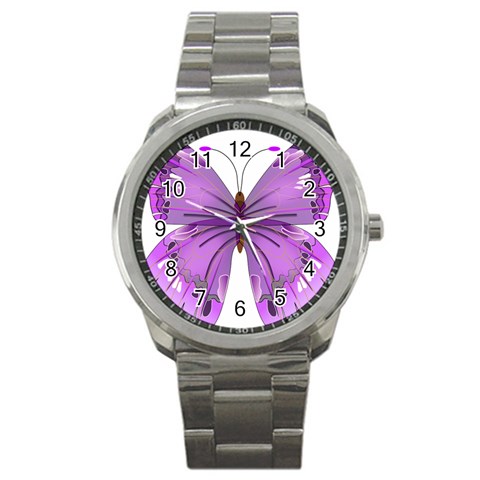 Purple Awareness Butterfly Sport Metal Watch from ArtsNow.com Front