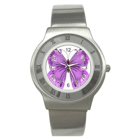 Purple Awareness Butterfly Stainless Steel Watch (Slim) from ArtsNow.com Front