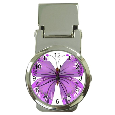 Purple Awareness Butterfly Money Clip with Watch from ArtsNow.com Front