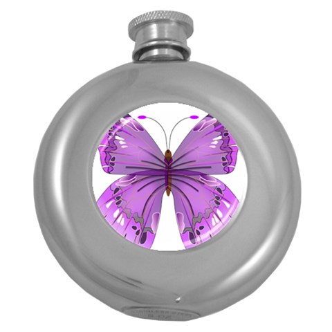 Purple Awareness Butterfly Hip Flask (Round) from ArtsNow.com Front