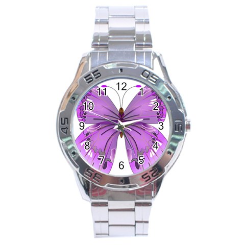 Purple Awareness Butterfly Stainless Steel Watch from ArtsNow.com Front