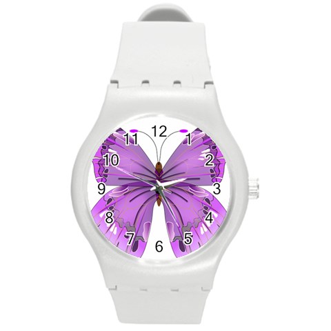 Purple Awareness Butterfly Plastic Sport Watch (Medium) from ArtsNow.com Front