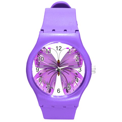 Purple Awareness Butterfly Plastic Sport Watch (Medium) from ArtsNow.com Front