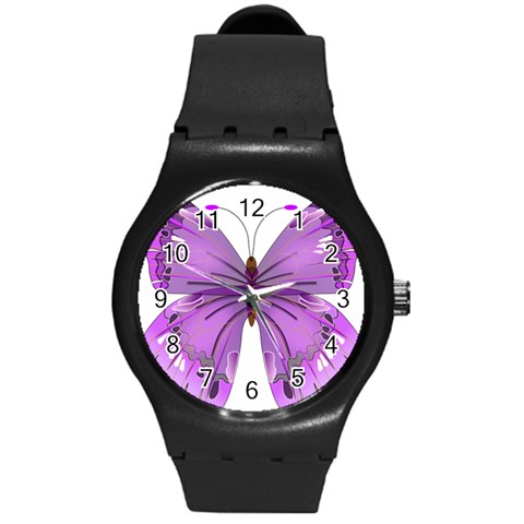 Purple Awareness Butterfly Plastic Sport Watch (Medium) from ArtsNow.com Front