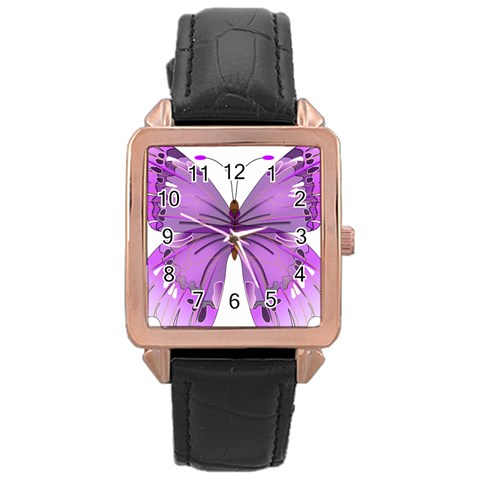 Purple Awareness Butterfly Rose Gold Leather Watch  from ArtsNow.com Front