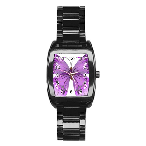 Purple Awareness Butterfly Stainless Steel Barrel Watch from ArtsNow.com Front