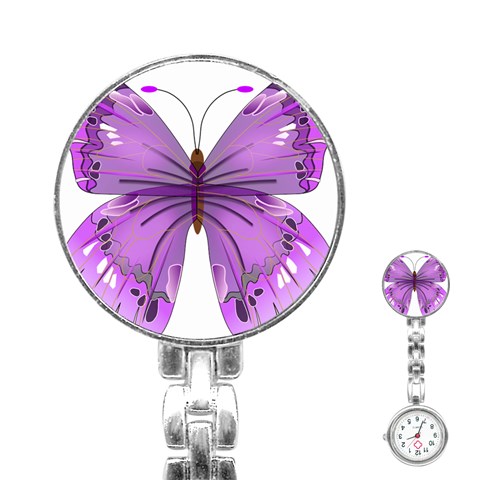 Purple Awareness Butterfly Stainless Steel Nurses Watch from ArtsNow.com Front