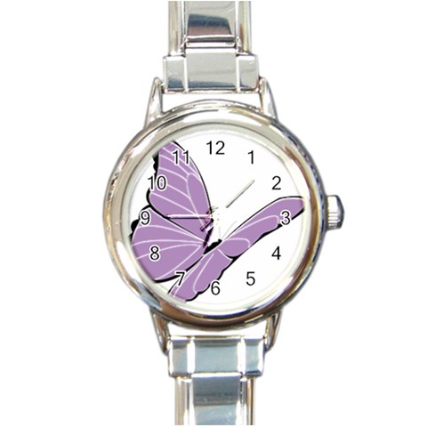 Purple Awareness Butterfly 2 Round Italian Charm Watch from ArtsNow.com Front