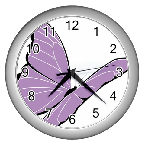 Purple Awareness Butterfly 2 Wall Clock (Silver) from ArtsNow.com Front