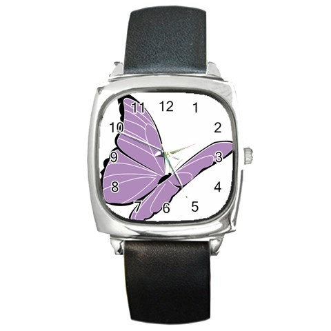 Purple Awareness Butterfly 2 Square Leather Watch from ArtsNow.com Front