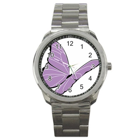 Purple Awareness Butterfly 2 Sport Metal Watch from ArtsNow.com Front