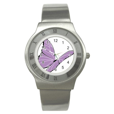 Purple Awareness Butterfly 2 Stainless Steel Watch (Slim) from ArtsNow.com Front