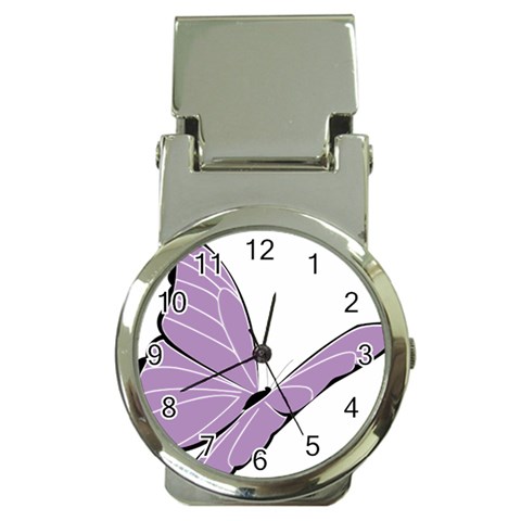 Purple Awareness Butterfly 2 Money Clip with Watch from ArtsNow.com Front