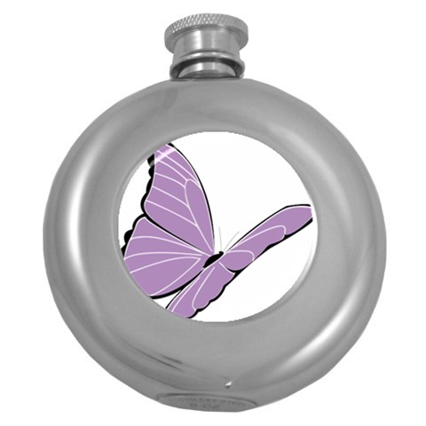 Purple Awareness Butterfly 2 Hip Flask (Round) from ArtsNow.com Front