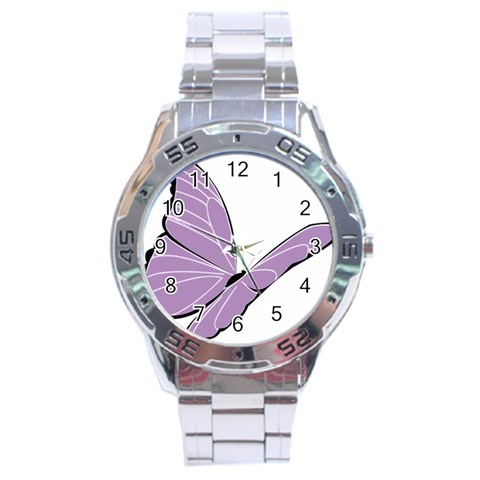 Purple Awareness Butterfly 2 Stainless Steel Watch from ArtsNow.com Front