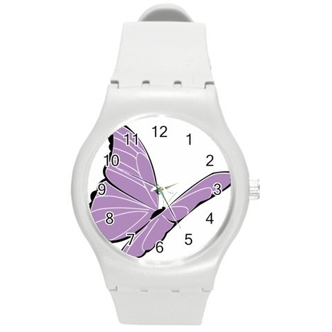 Purple Awareness Butterfly 2 Plastic Sport Watch (Medium) from ArtsNow.com Front