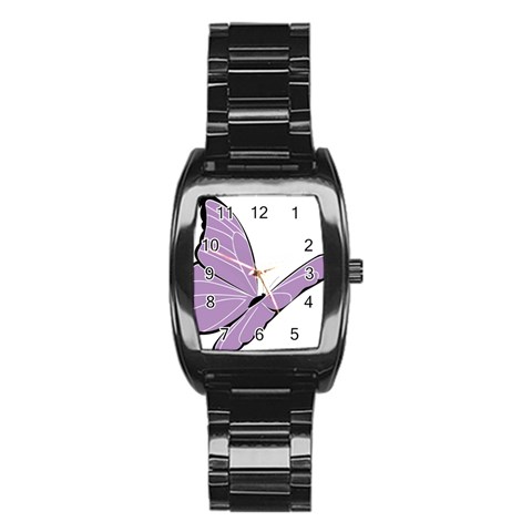 Purple Awareness Butterfly 2 Stainless Steel Barrel Watch from ArtsNow.com Front