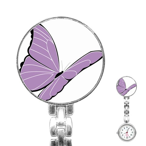 Purple Awareness Butterfly 2 Stainless Steel Nurses Watch from ArtsNow.com Front