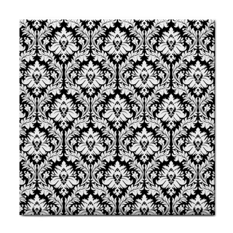 White On Black Damask Ceramic Tile from ArtsNow.com Front