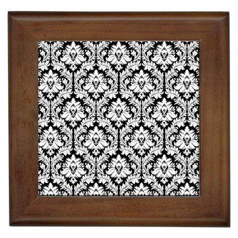 White On Black Damask Framed Ceramic Tile from ArtsNow.com Front