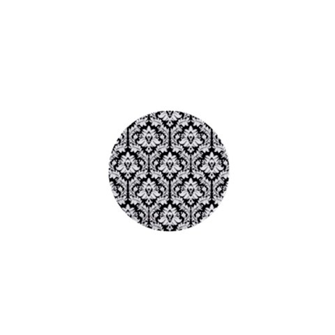 White On Black Damask 1  Mini Button from ArtsNow.com Front