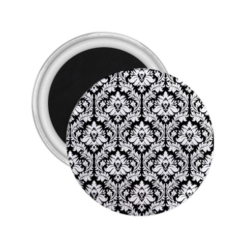 White On Black Damask 2.25  Button Magnet from ArtsNow.com Front