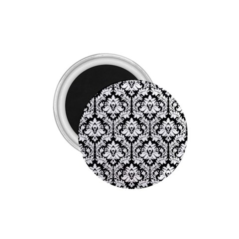 White On Black Damask 1.75  Button Magnet from ArtsNow.com Front