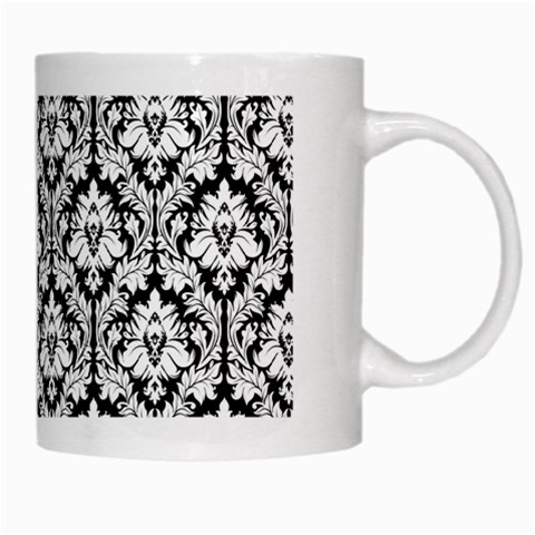 White On Black Damask White Coffee Mug from ArtsNow.com Right