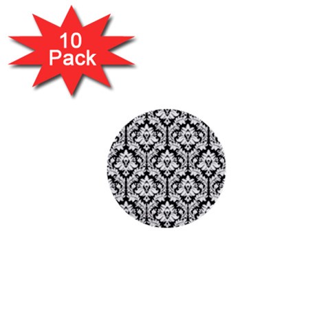 White On Black Damask 1  Mini Button (10 pack) from ArtsNow.com Front