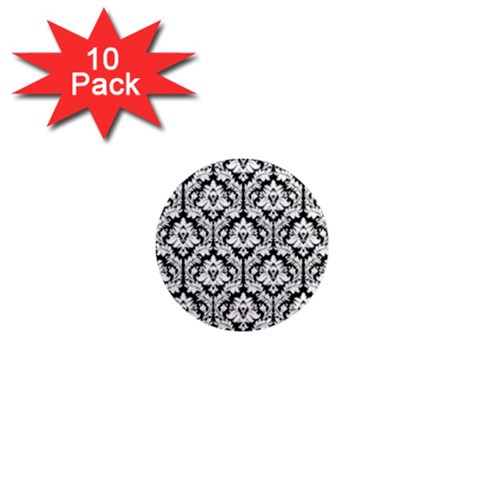 White On Black Damask 1  Mini Button Magnet (10 pack) from ArtsNow.com Front