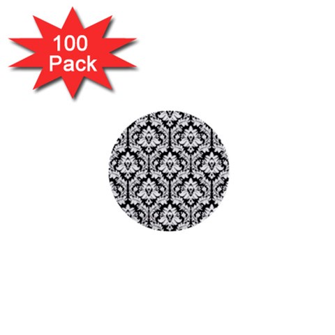 White On Black Damask 1  Mini Button (100 pack) from ArtsNow.com Front