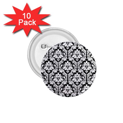 White On Black Damask 1.75  Button (10 pack) from ArtsNow.com Front