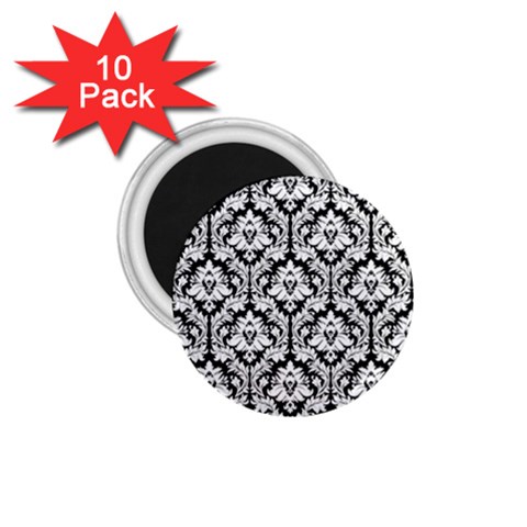 White On Black Damask 1.75  Button Magnet (10 pack) from ArtsNow.com Front