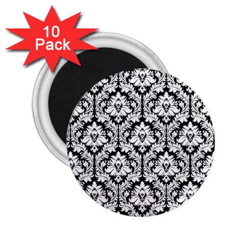 White On Black Damask 2.25  Button Magnet (10 pack) from ArtsNow.com Front