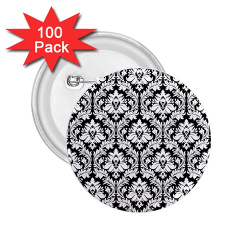 White On Black Damask 2.25  Button (100 pack) from ArtsNow.com Front