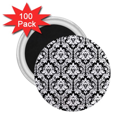 White On Black Damask 2.25  Button Magnet (100 pack) from ArtsNow.com Front