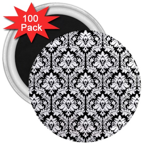 White On Black Damask 3  Button Magnet (100 pack) from ArtsNow.com Front