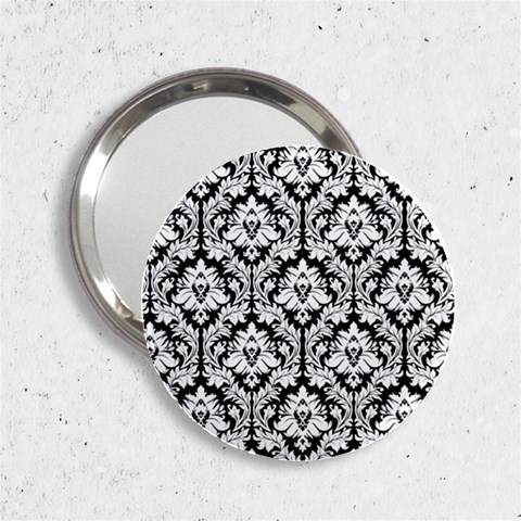 White On Black Damask Handbag Mirror (2.25 ) from ArtsNow.com Front