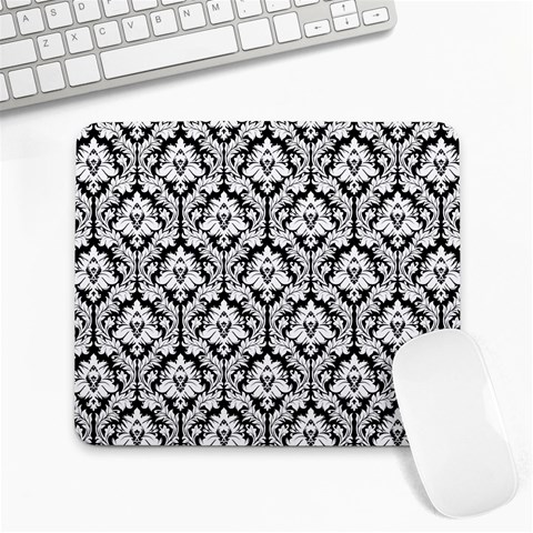 White On Black Damask Large Mouse Pad (Rectangle) from ArtsNow.com Front